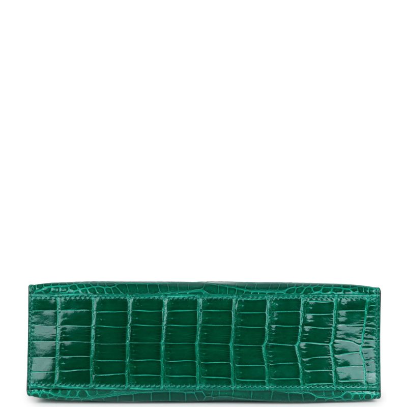 Hermes Kelly Pochette Emerald Shiny Porosus Crocodile Gold Hardware - Image 5