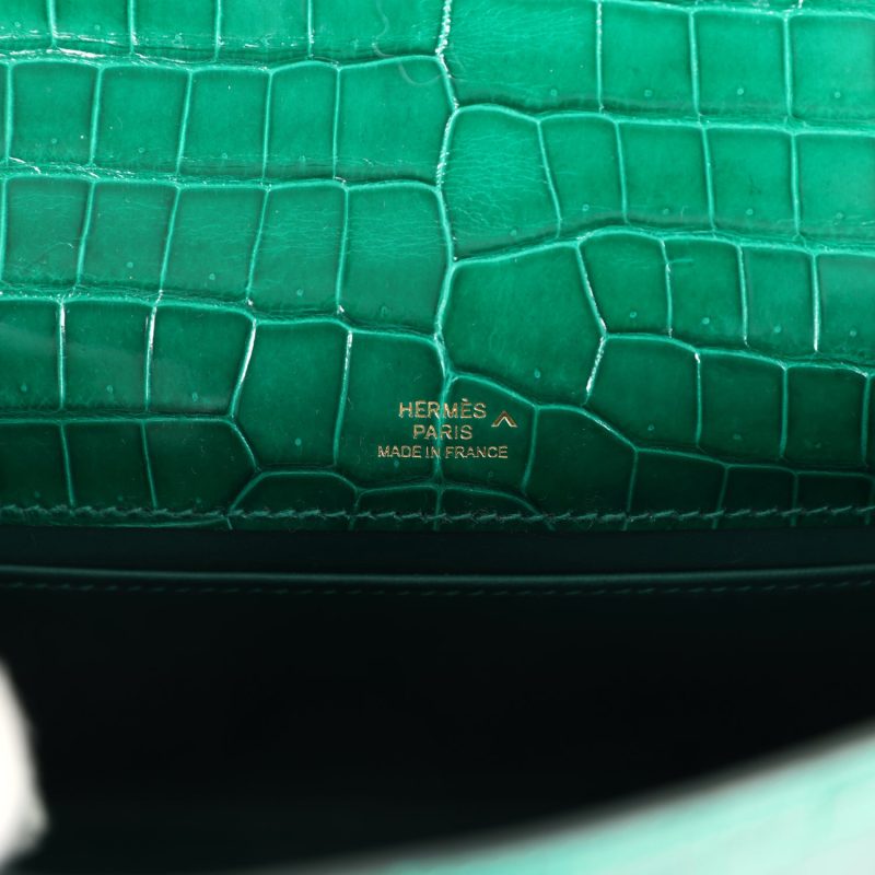 Hermes Kelly Pochette Emerald Shiny Porosus Crocodile Gold Hardware - Image 6