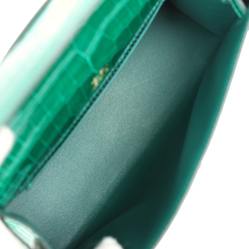 Hermes Kelly Pochette Emerald Shiny Porosus Crocodile Gold Hardware - Image 7