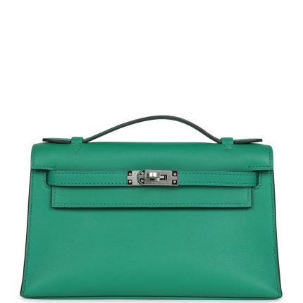 Hermes Kelly Pochette Vert Vertigo Swift Palladium Hardware