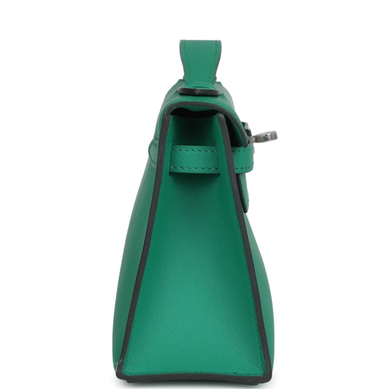 Hermes Kelly Pochette Vert Vertigo Swift Palladium Hardware - Image 3