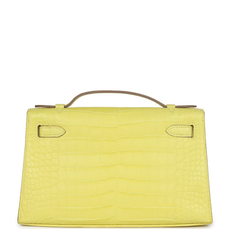 Hermes Kelly Pochette Lime Matte Alligator Palladium Hardware - Image 4