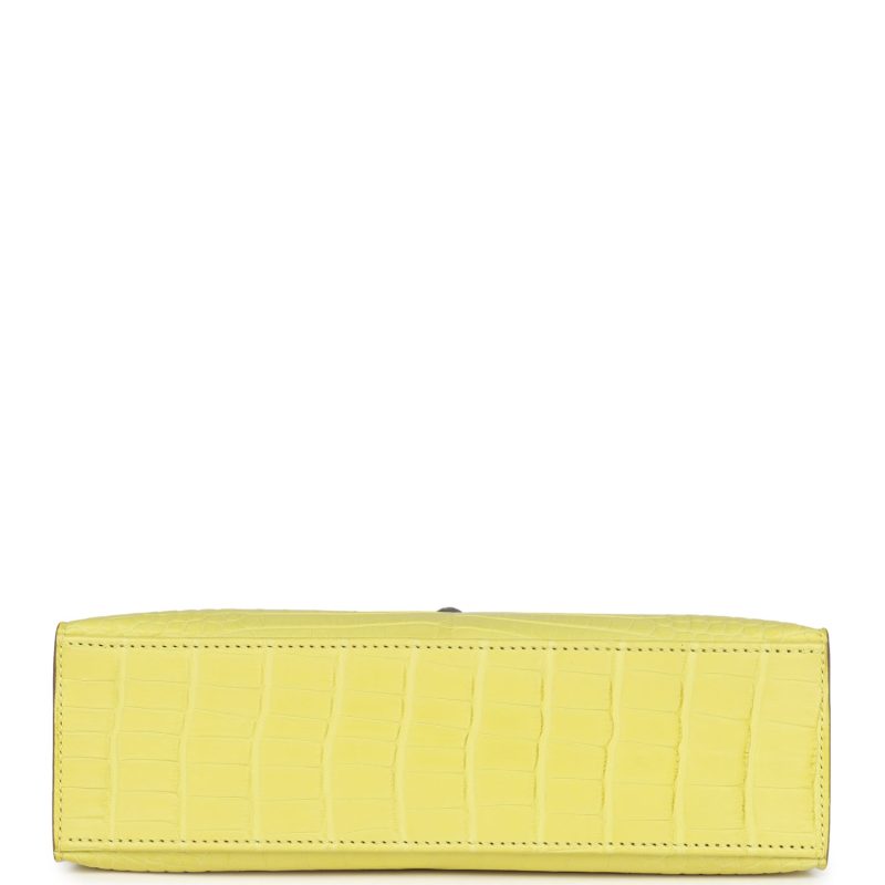 Hermes Kelly Pochette Lime Matte Alligator Palladium Hardware - Image 5