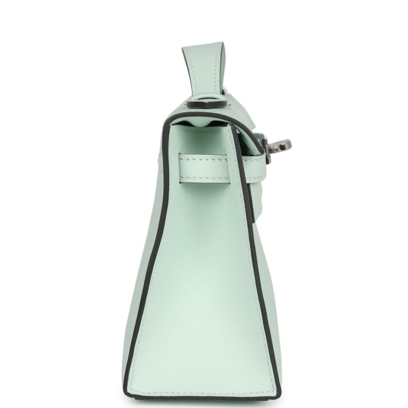 Hermes Kelly Pochette Vert Peppermint Swift Palladium Hardware - Image 3