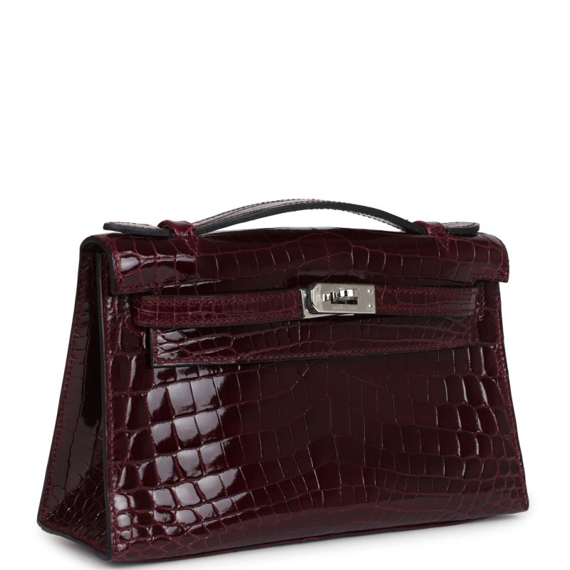 Hermes Kelly Pochette Bordeaux Shiny Niloticus Crocodile Palladium Hardware - Image 2