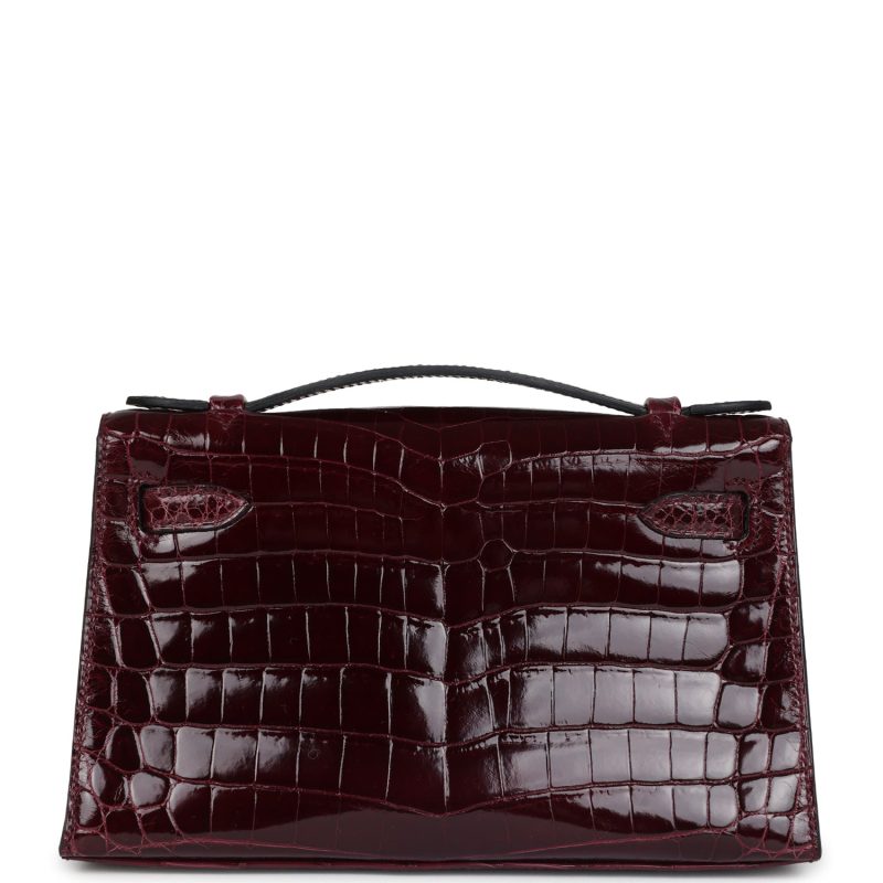 Hermes Kelly Pochette Bordeaux Shiny Niloticus Crocodile Palladium Hardware - Image 5