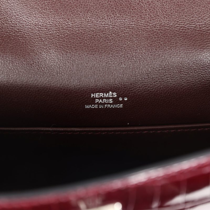 Hermes Kelly Pochette Bordeaux Shiny Niloticus Crocodile Palladium Hardware - Image 8