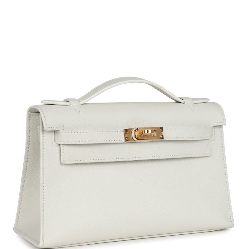 Hermes Kelly Pochette White Swift Gold Hardware - Image 2