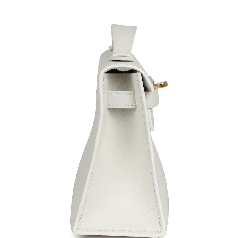 Hermes Kelly Pochette White Swift Gold Hardware - Image 3