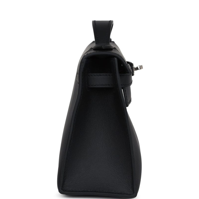 Hermes Kelly Pochette Black Swift Palladium Hardware - Image 3