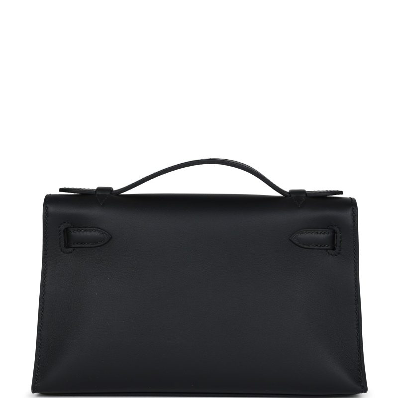 Hermes Kelly Pochette Black Swift Palladium Hardware - Image 4