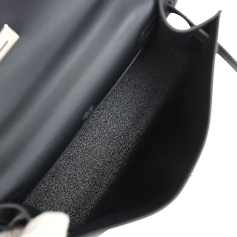 Hermes Kelly Pochette Black Swift Palladium Hardware - Image 7
