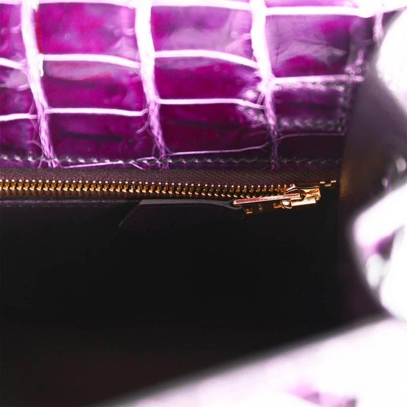 Hermes Kelly Sellier 25 Aubergine Shiny Niloticus Crocodile Gold Hardware - Image 8