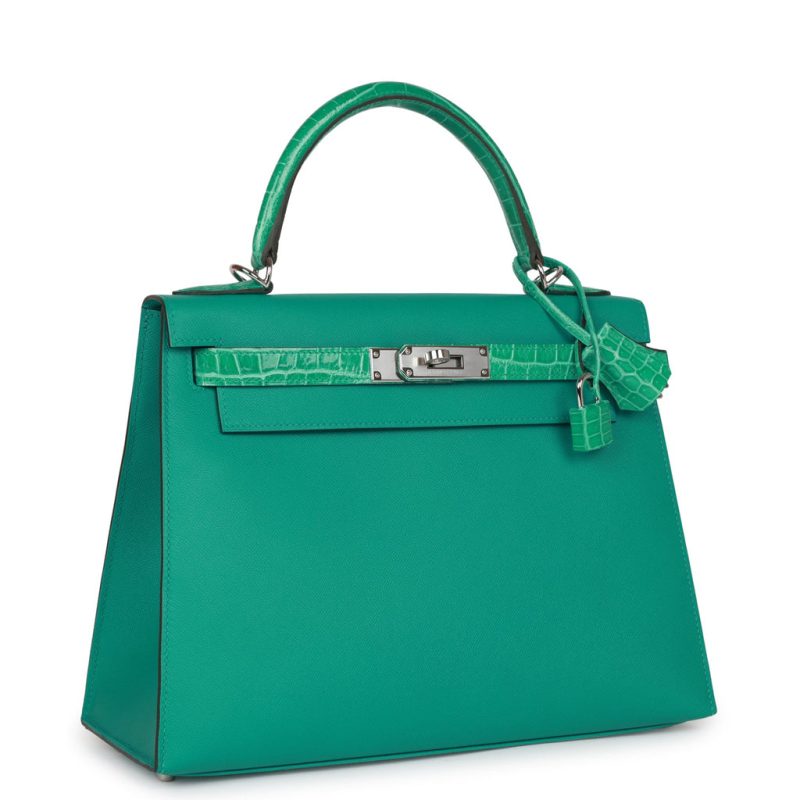 Hermes Kelly Sellier 28 Vert Verone Madame and Shiny Niloticus Crocodile Touch Palladium - Image 2