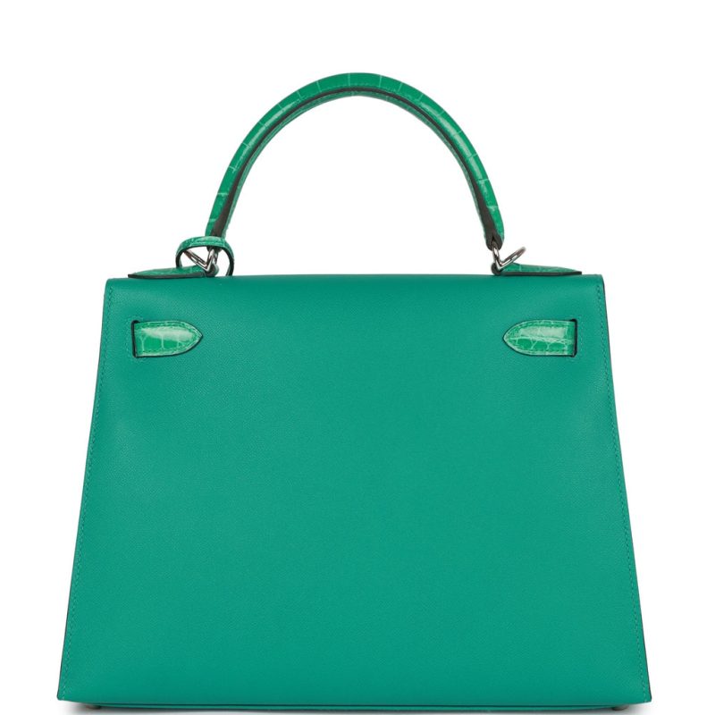 Hermes Kelly Sellier 28 Vert Verone Madame and Shiny Niloticus Crocodile Touch Palladium - Image 4