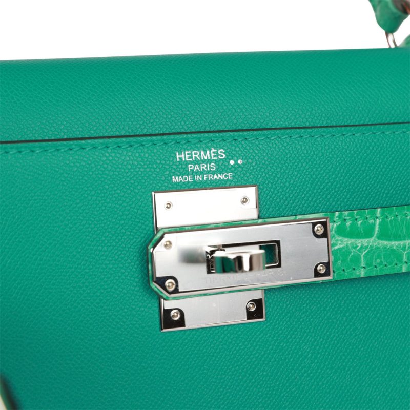 Hermes Kelly Sellier 28 Vert Verone Madame and Shiny Niloticus Crocodile Touch Palladium - Image 6