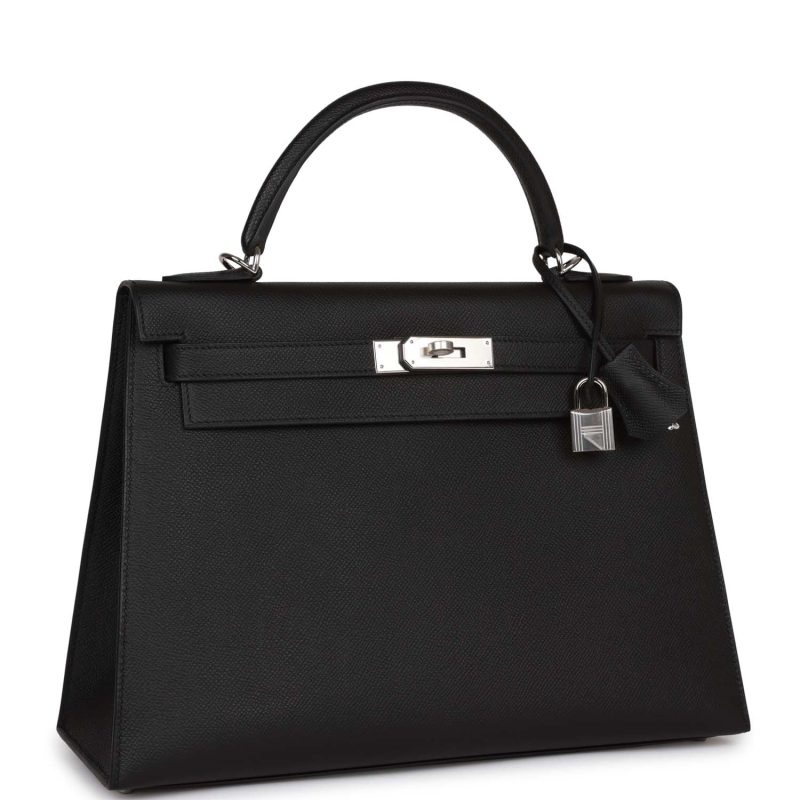Hermes Kelly Sellier 32 Black Epsom Palladium Hardware - Image 2