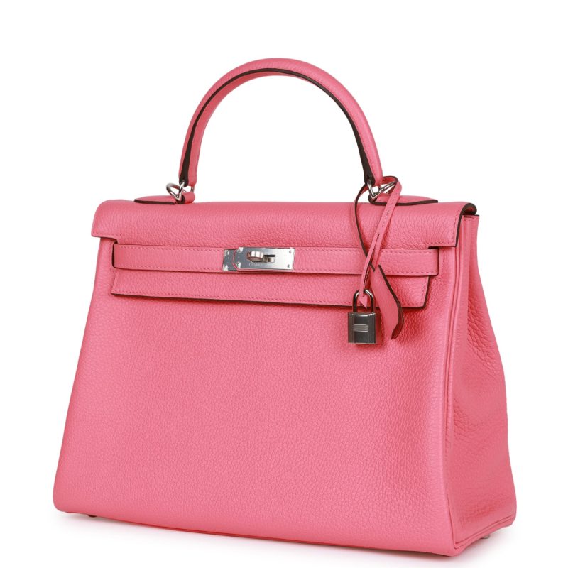 Hermes Kelly Retourne 32 Rose Azalee Clemence Palladium Hardware - Image 5