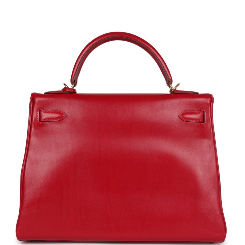 Hermes Kelly Retourne 32 Rouge Vif Tadelakt Gold Hardware - Image 4