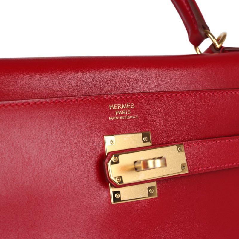 Hermes Kelly Retourne 32 Rouge Vif Tadelakt Gold Hardware - Image 6