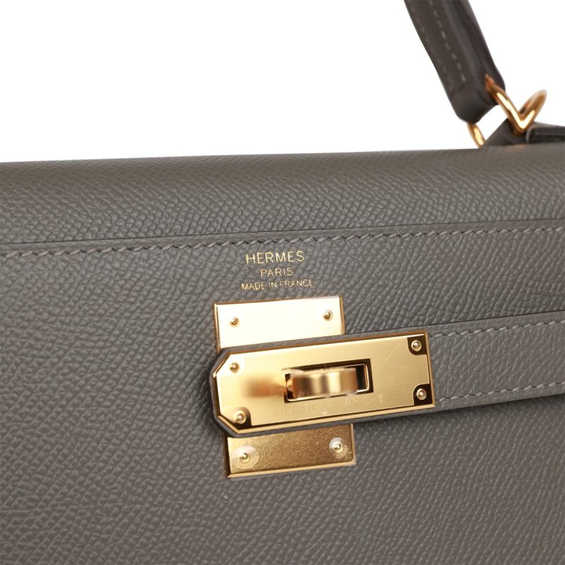 Hermes Kelly Sellier 28 Gris Meyer Epsom Gold Hardware - Image 7
