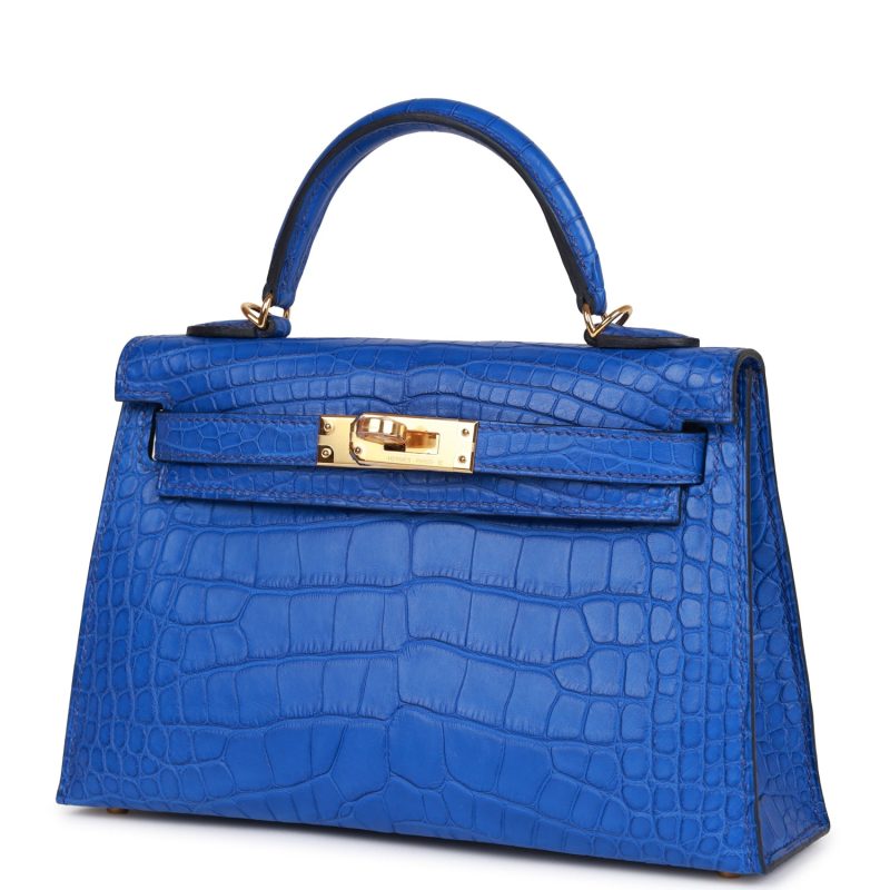 Hermes Kelly Sellier 20 Bleu Royal Matte Alligator Gold Hardware - Image 3