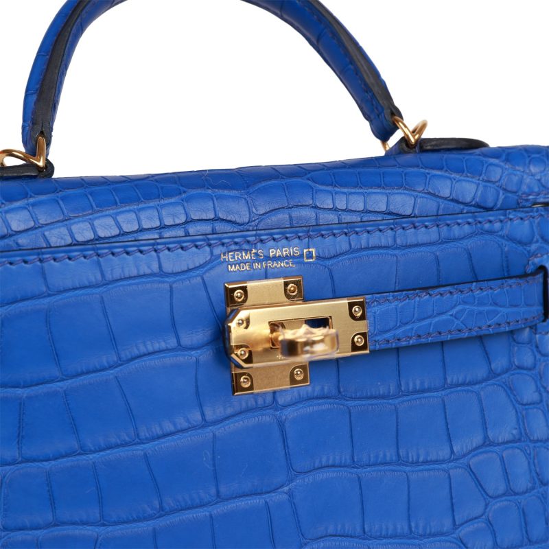 Hermes Kelly Sellier 20 Bleu Royal Matte Alligator Gold Hardware - Image 7
