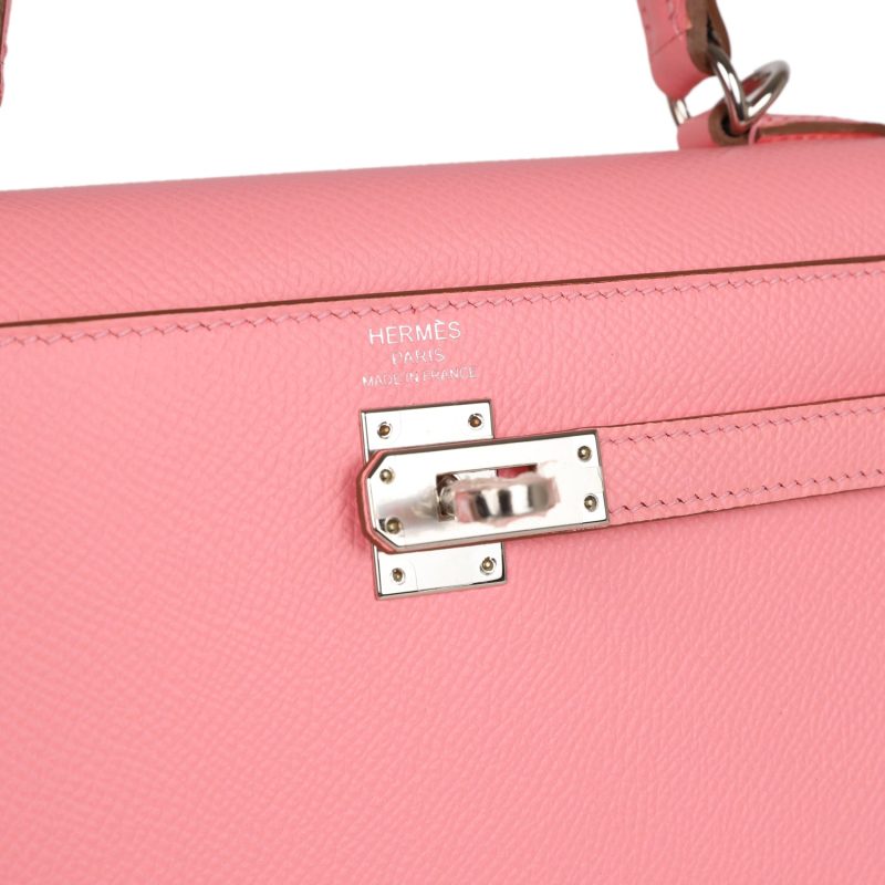 Hermes Kelly Sellier 25 Rose Confetti Epsom Palladium Hardware - Image 7