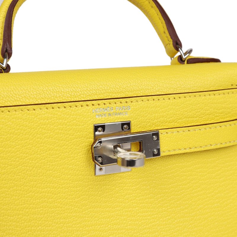 Hermes Kelly Sellier 20 Jaune Citron Chevre Palladium Hardware - Image 6