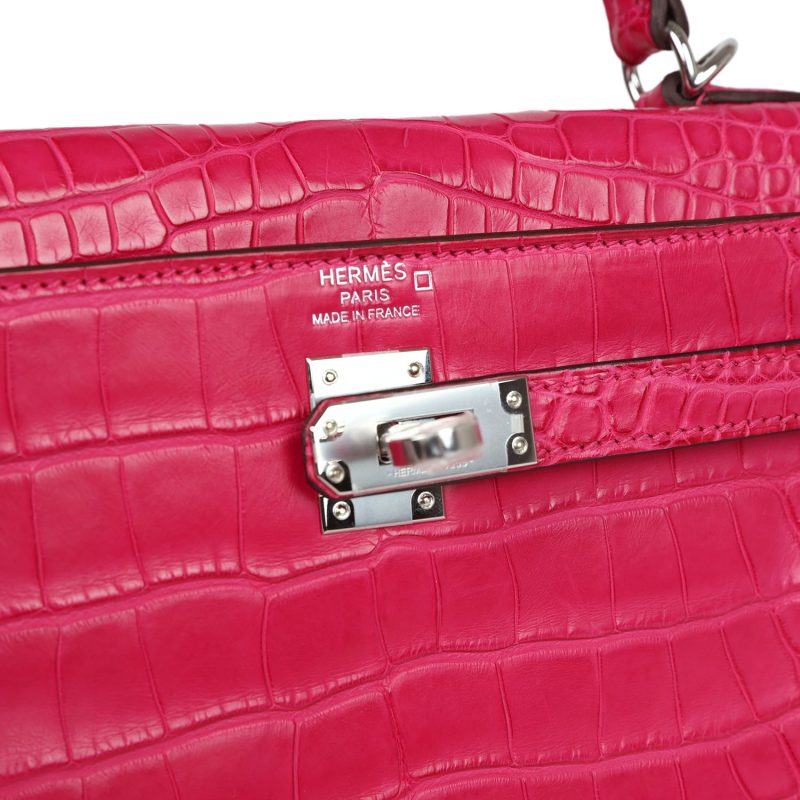 Hermes Kelly Retourne 25 Framboise Matte Alligator Palladium Hardware - Image 7