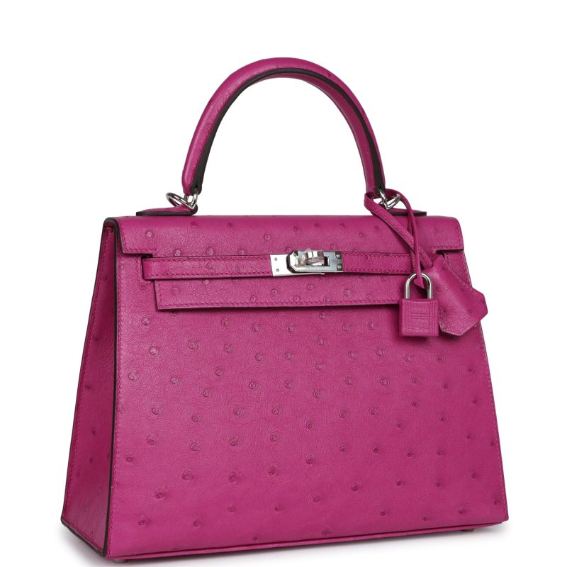 Hermes Kelly Sellier 25 Rose Pourpre Ostrich Palladium Hardware - Image 2