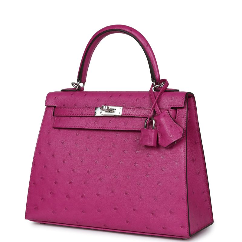Hermes Kelly Sellier 25 Rose Pourpre Ostrich Palladium Hardware - Image 3