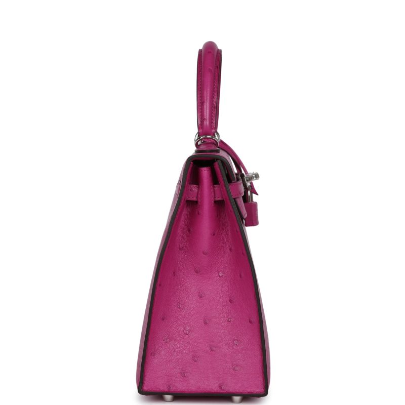 Hermes Kelly Sellier 25 Rose Pourpre Ostrich Palladium Hardware - Image 4