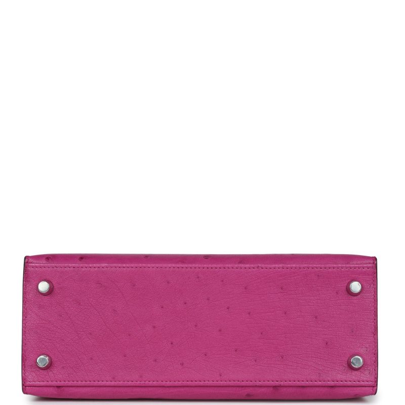 Hermes Kelly Sellier 25 Rose Pourpre Ostrich Palladium Hardware - Image 6