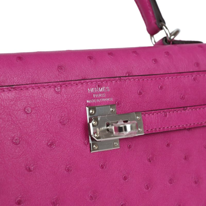Hermes Kelly Sellier 25 Rose Pourpre Ostrich Palladium Hardware - Image 7