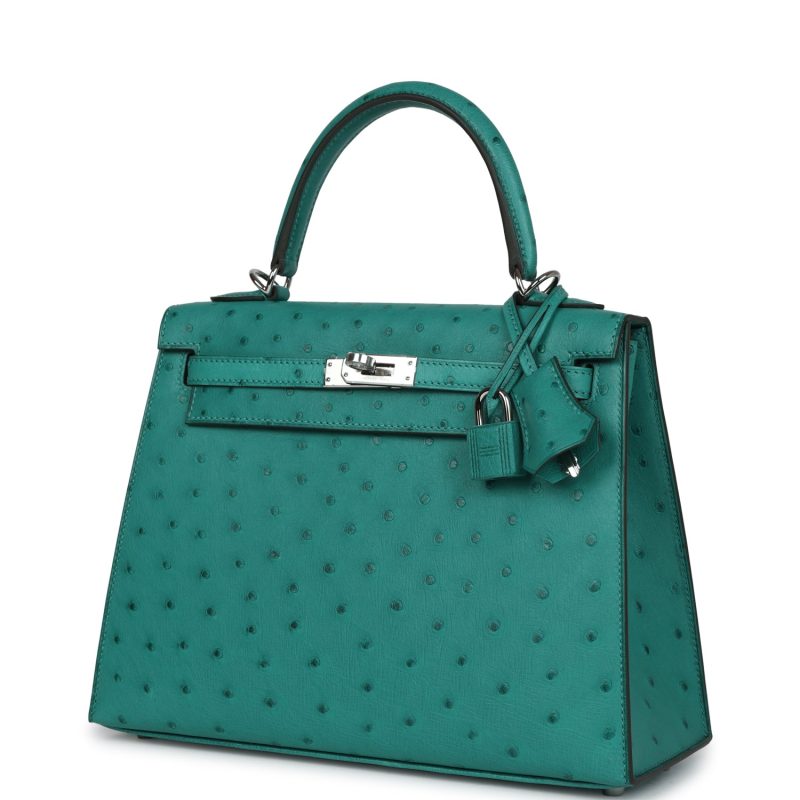 Hermes Kelly Sellier 25 Vert Verone Ostrich Palladium Hardware - Image 3