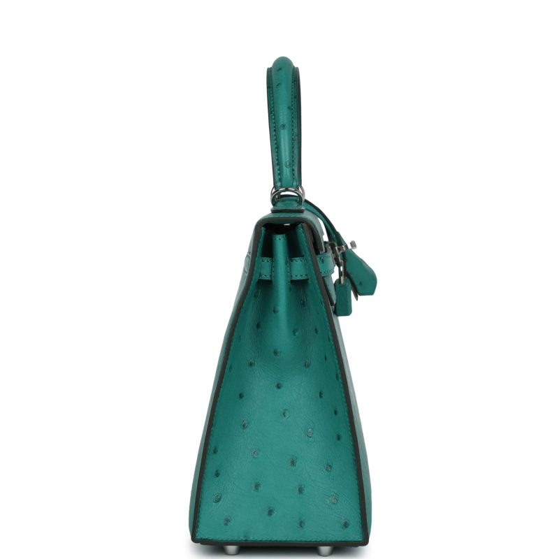 Hermes Kelly Sellier 25 Vert Verone Ostrich Palladium Hardware - Image 4