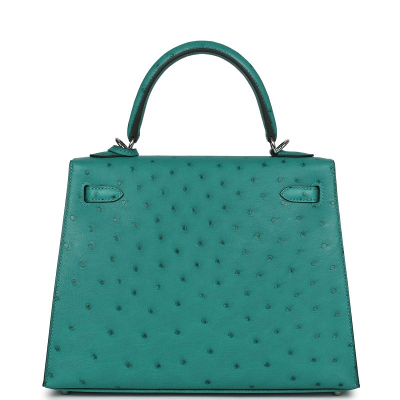 Hermes Kelly Sellier 25 Vert Verone Ostrich Palladium Hardware - Image 5