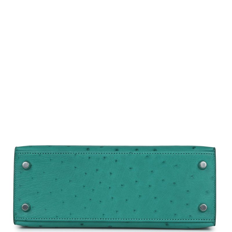Hermes Kelly Sellier 25 Vert Verone Ostrich Palladium Hardware - Image 6
