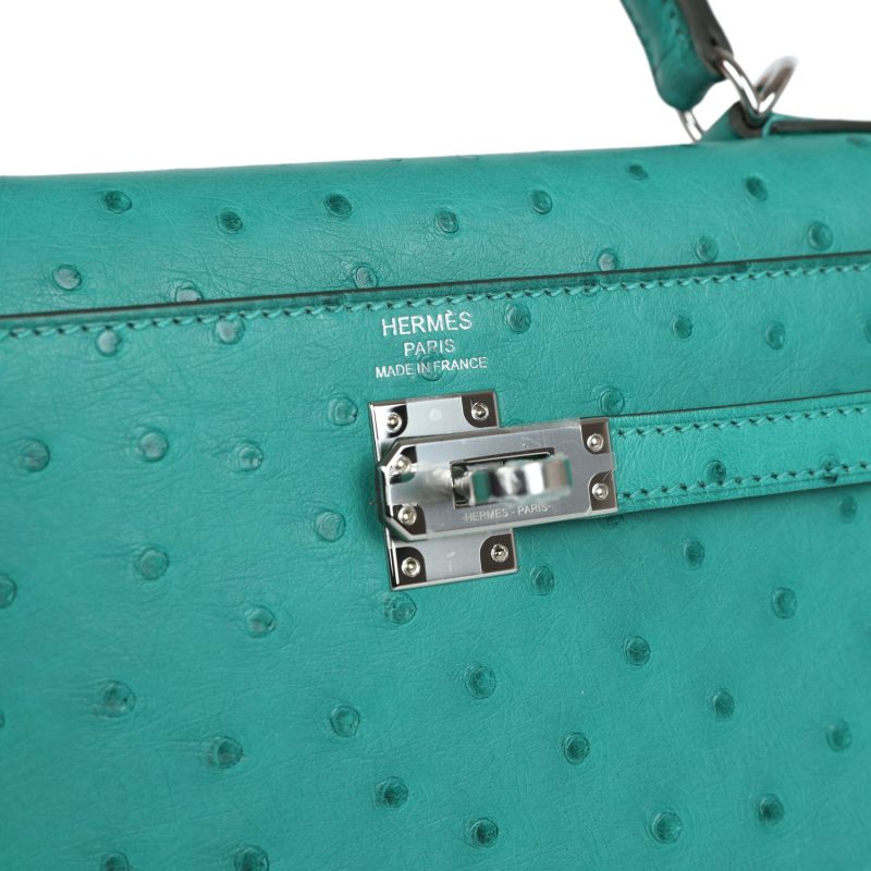 Hermes Kelly Sellier 25 Vert Verone Ostrich Palladium Hardware - Image 7