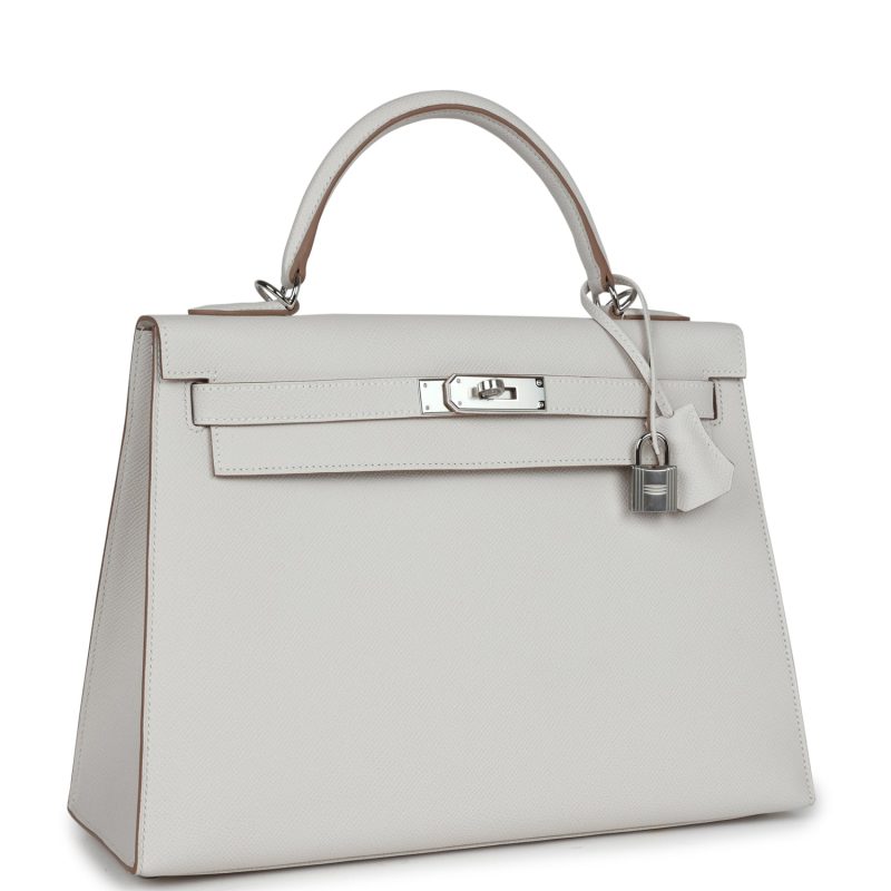 Hermes Kelly Sellier 32 Gris Pale Epsom Palladium Hardware - Image 2