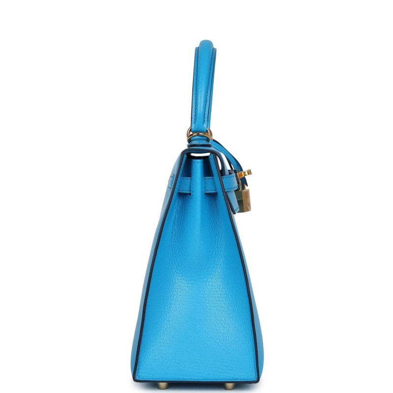 Hermes Kelly Sellier 25 Bleu Frida Chevre Gold Hardware - Image 4