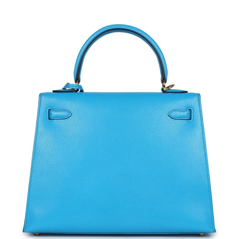 Hermes Kelly Sellier 25 Bleu Frida Chevre Gold Hardware - Image 5
