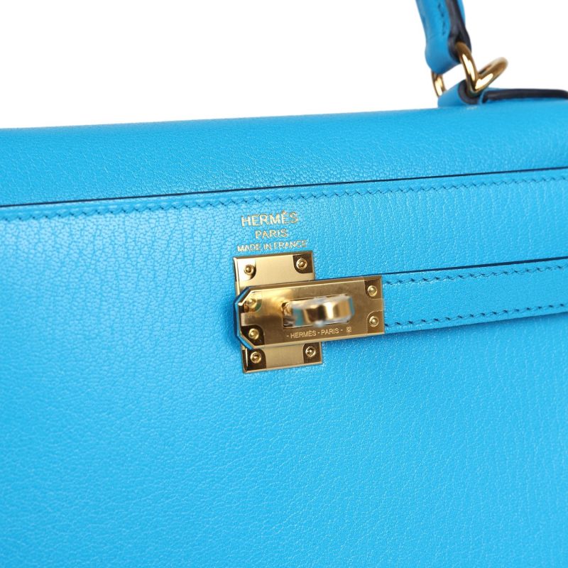 Hermes Kelly Sellier 25 Bleu Frida Chevre Gold Hardware - Image 7