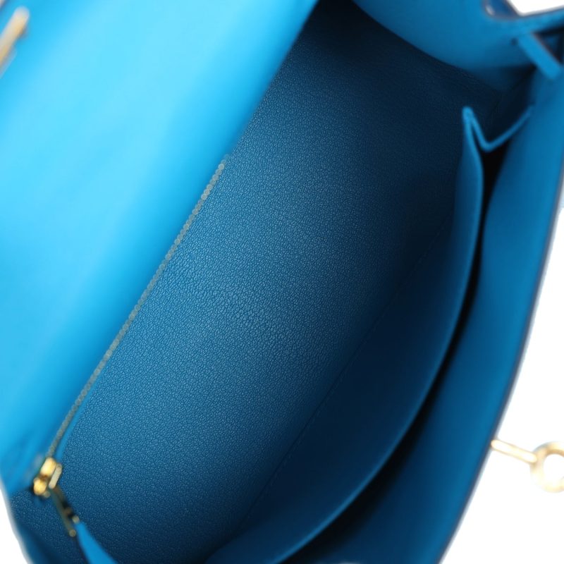 Hermes Kelly Sellier 25 Bleu Frida Chevre Gold Hardware - Image 8