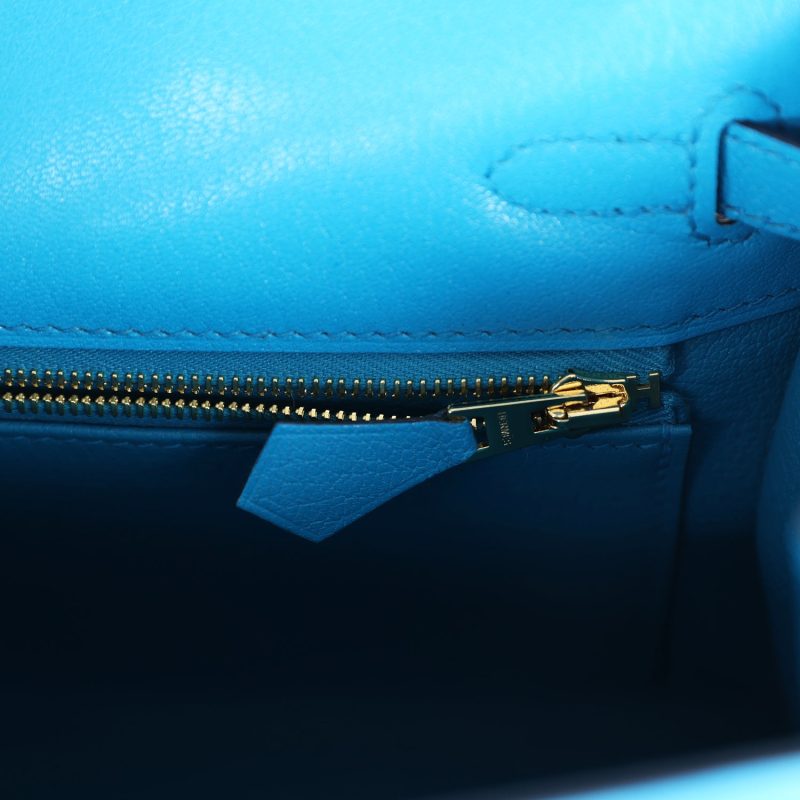 Hermes Kelly Sellier 25 Bleu Frida Chevre Gold Hardware - Image 9
