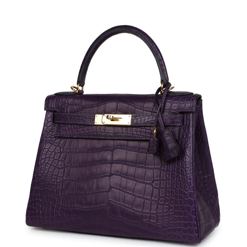 Hermes Kelly Retourne 28 Amethyst Matte Alligator Gold Hardware - Image 3