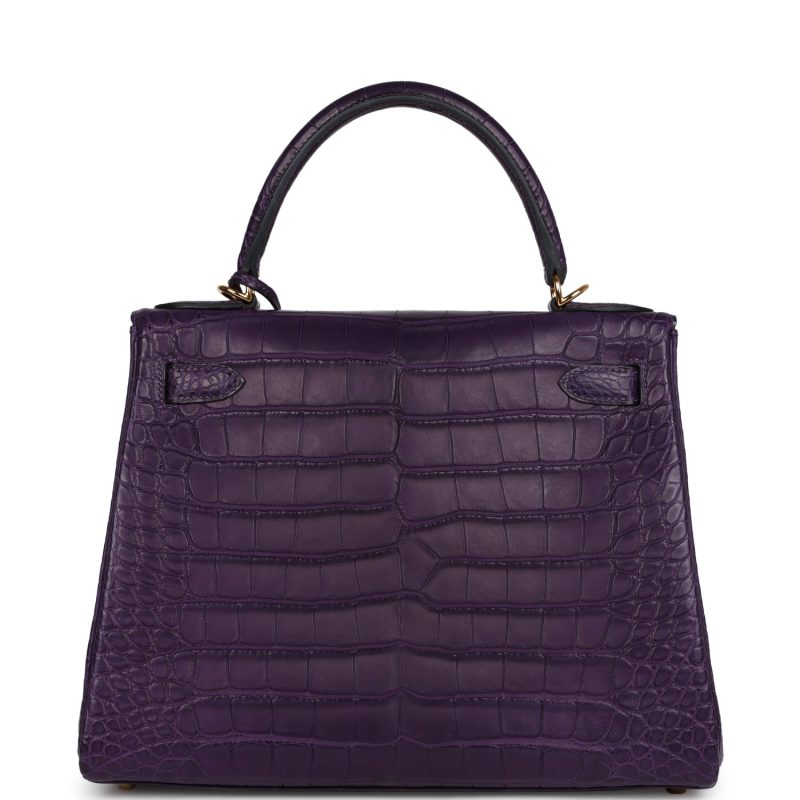 Hermes Kelly Retourne 28 Amethyst Matte Alligator Gold Hardware - Image 5