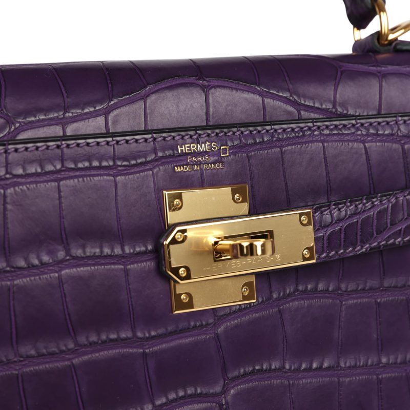 Hermes Kelly Retourne 28 Amethyst Matte Alligator Gold Hardware - Image 7