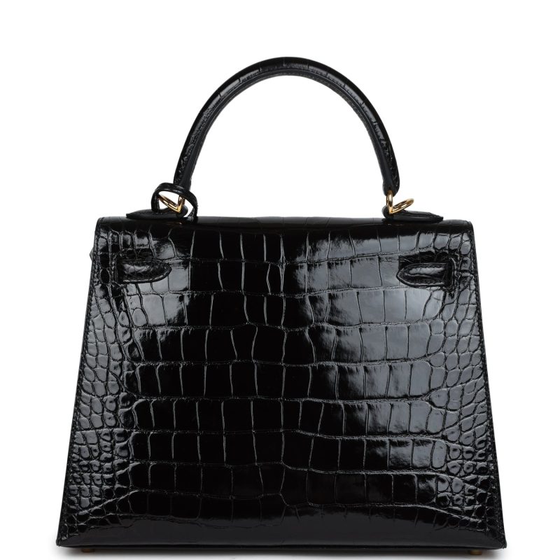 Hermes Kelly Sellier 25 Black Shiny Alligator Gold Hardware - Image 5